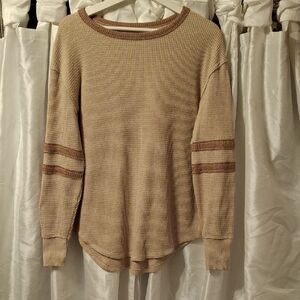 SO Textured Knit Sweater in Cream and Brown Med
